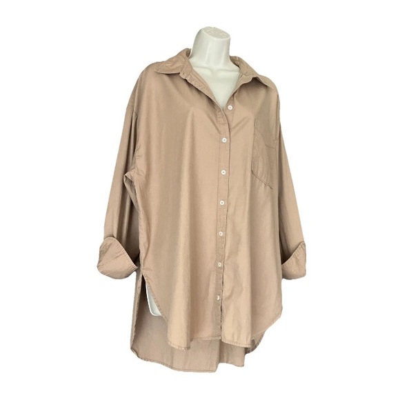 Maeve Anthropologie The Bennett Oversized Button Down Shirt Tan Long Sleeve XL - Picture 7 of 11